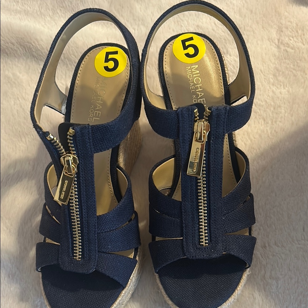 Michael Kors Blue Wedge Sandals with Strappy Design